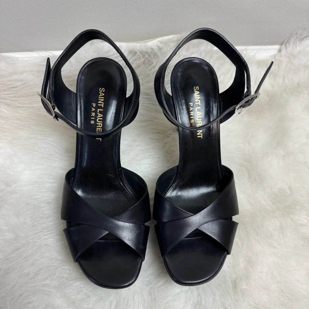 Authentic Saint Laurent Bianca Platform Criss Cross Leather Ankle Strap Heels - Picture 3 of 9